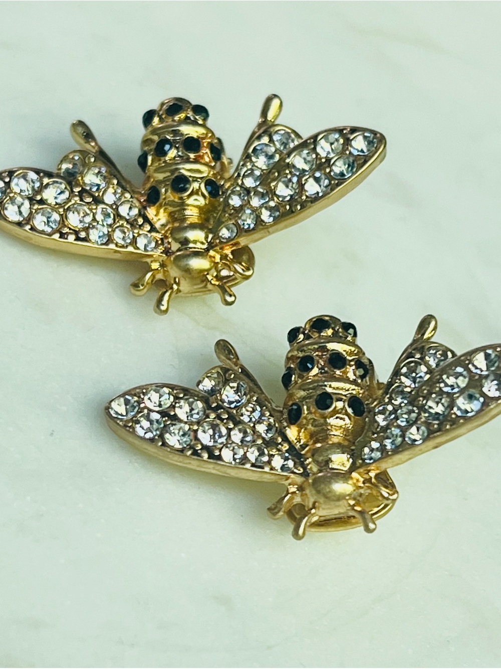 Oscar de la Renta Gold and Black Bee Crystal Stud Earrings - Women Jewelry